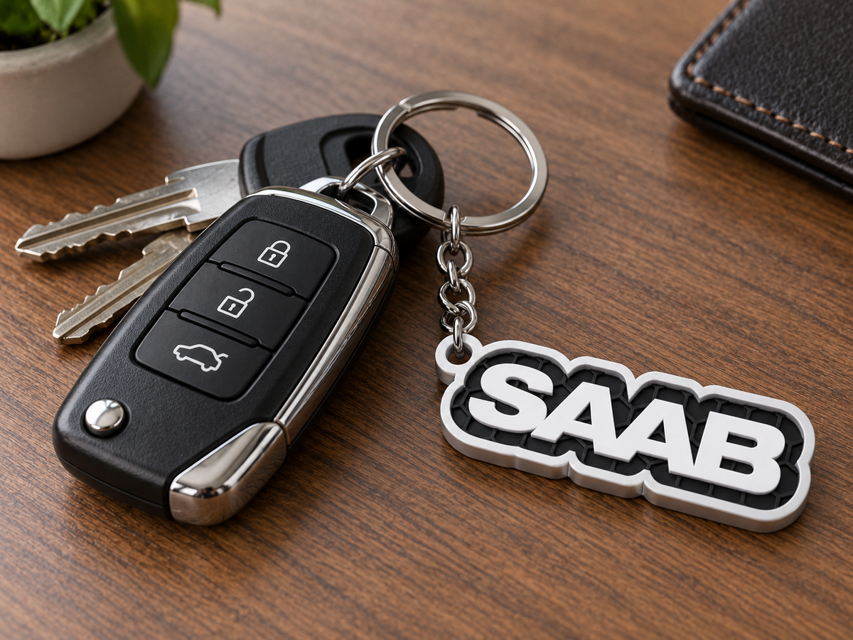 Breloc auto Saab cu lanț și inel