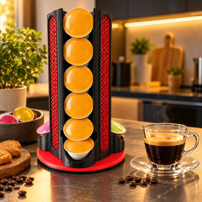 Suport capsule cafea Color Tower, rotativ, negru-roșu