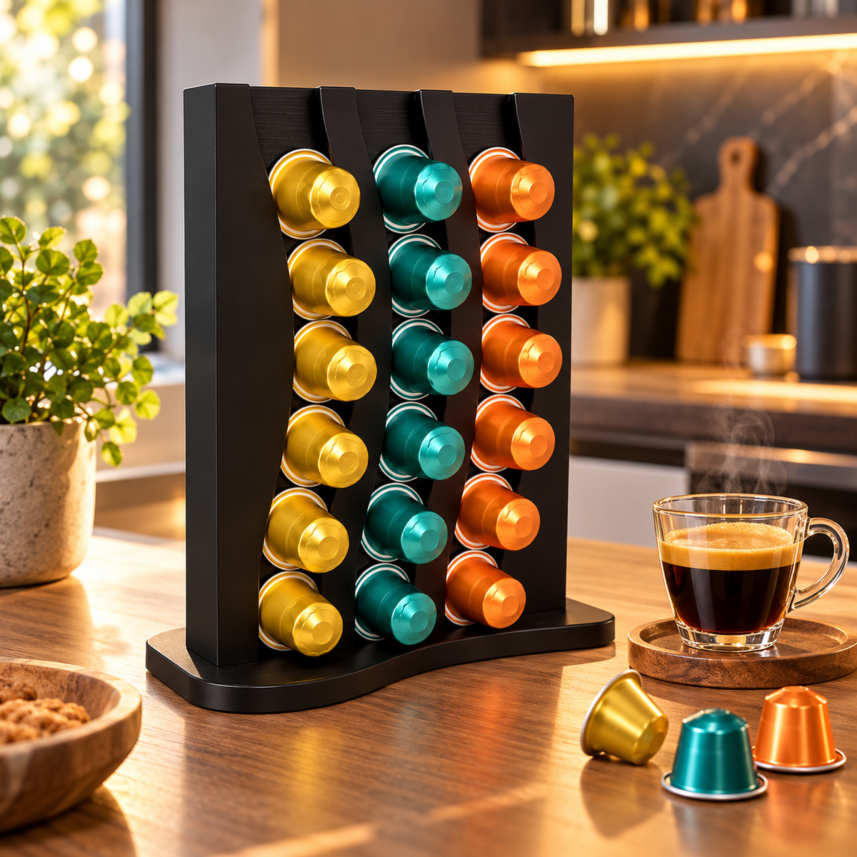 Suport capsule cafea Val, 3 coloane, negru