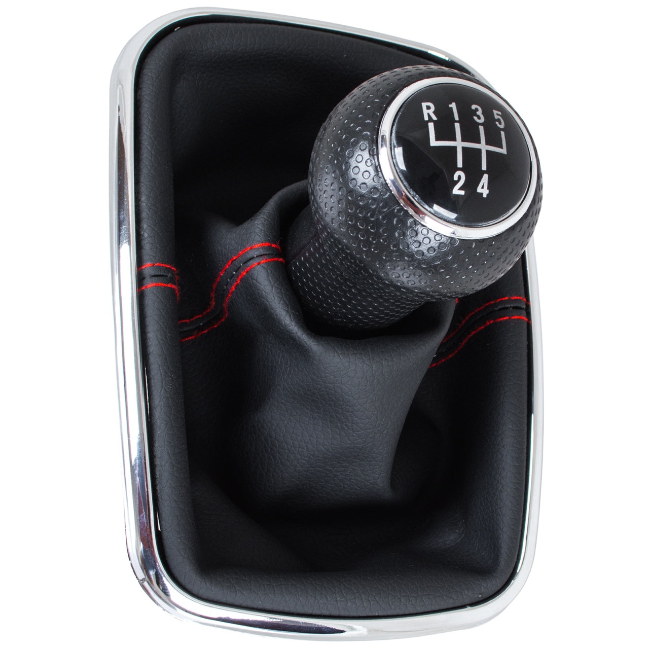 Schimbator de viteze compatibil cu Volkswagen Golf IV DIESEL, cusatura rosie si rama cromata, 12MM
