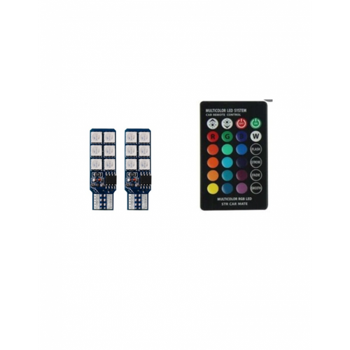 Set 2 becuri auto W5W/T10-12 Smd -RGB cu telecomanda