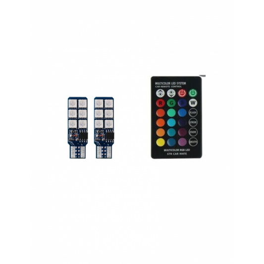 Set 2 becuri auto W5W/T10-12 Smd -RGB cu telecomanda