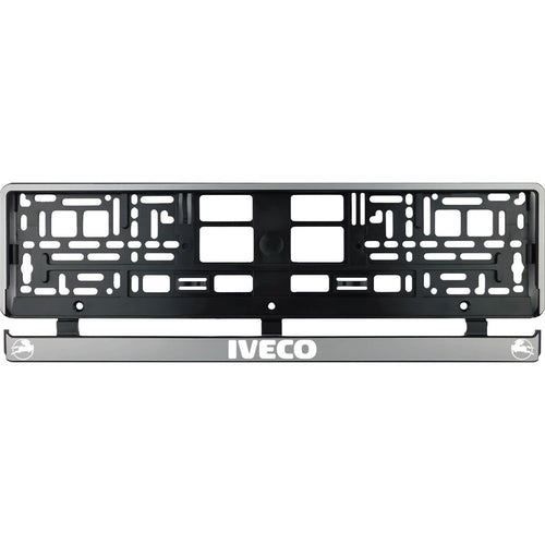 Комплект 2 броя, сребриста стойка за регистрационен номер Iveco бяла