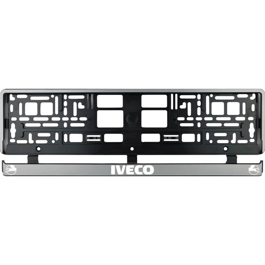 Комплект 2 броя, сребриста стойка за регистрационен номер Iveco бяла