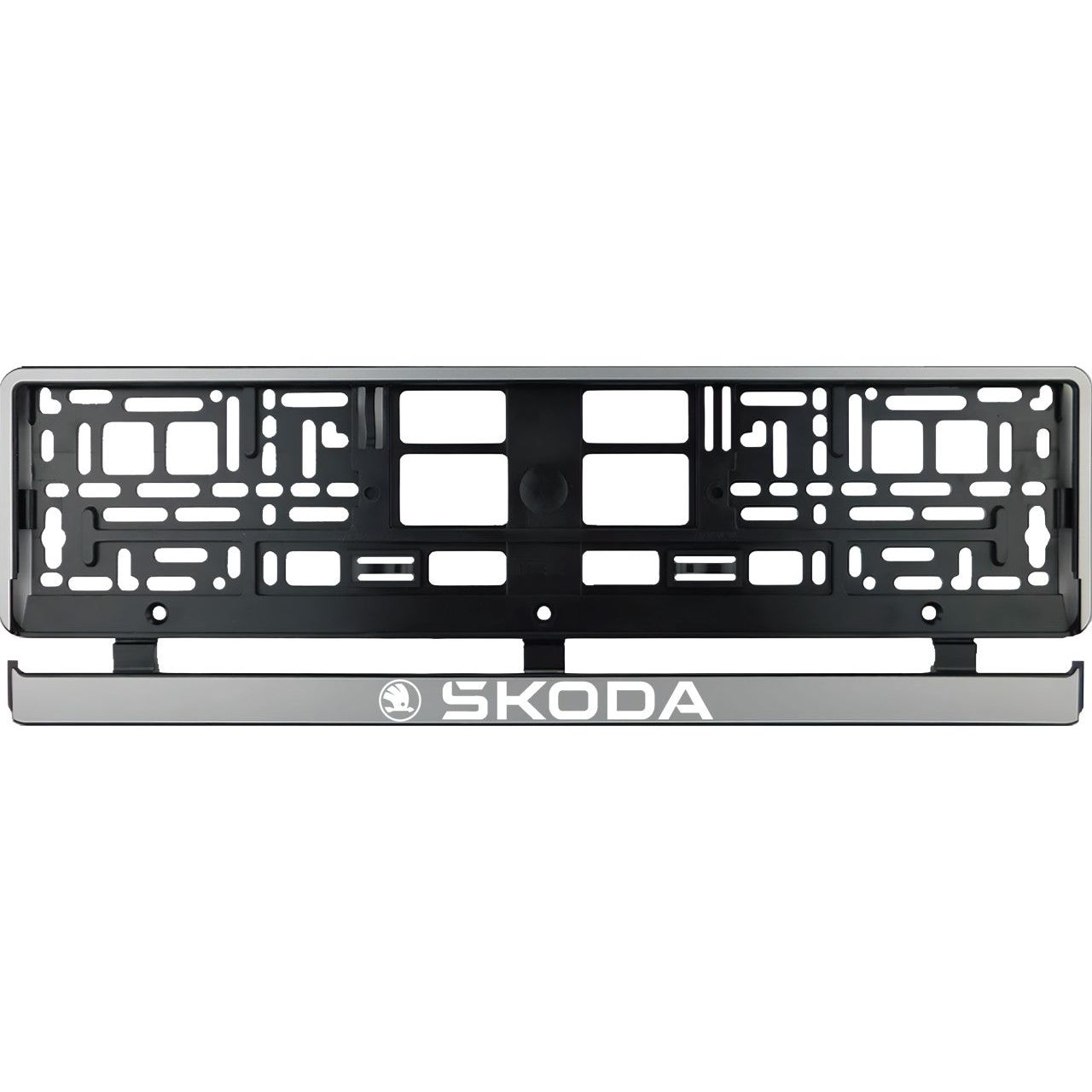Комплект от 2 броя, сребърна рамка за регистрационен номер Skoda бял