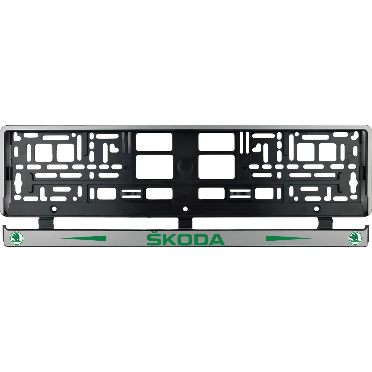 Set 2 bucati, suport numar inmatriculare argintiu Skoda II