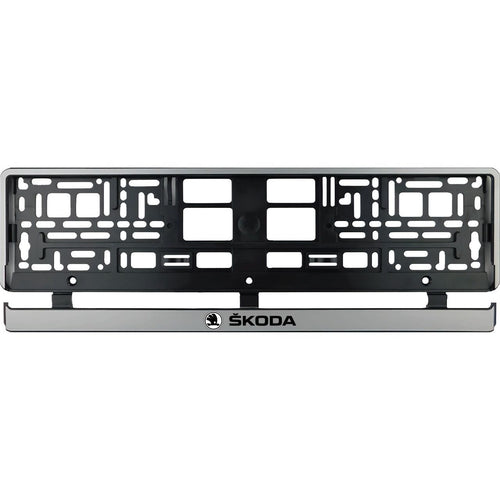 Set 2 bucati, suport numar inmatriculare argintiu Skoda