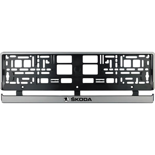 Set 2 bucati, suport numar inmatriculare argintiu Skoda
