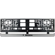 Set 2 bucati, suport numar inmatriculare argintiu Skoda