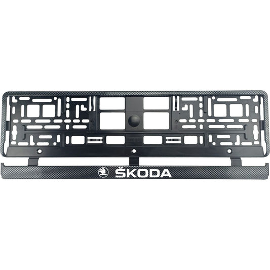 Set 2 bucati, suport numar inmatriculare Carbon, Skoda I