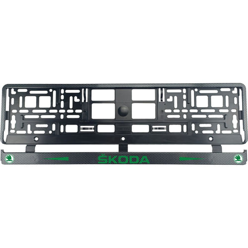 Set 2 bucati, suport numar inmatriculare Carbon, Skoda II