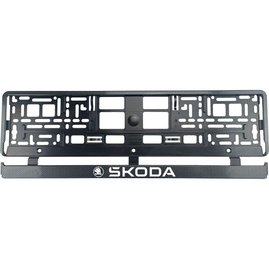 Set 2 bucati, suport numar inmatriculare Carbon, Skoda