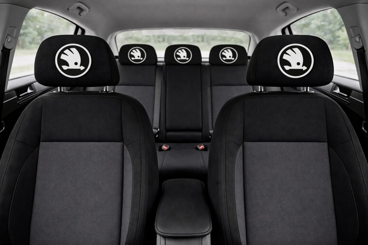 Set 2 huse tetiere negre, pentru gama auto SKODA NOU