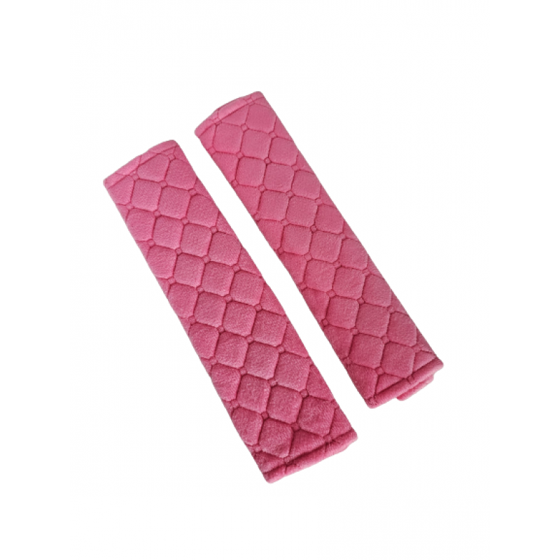 Set 2 protectii centura siguranta, copii si adulti, material neopren/plus, 26 x 6.5 cm, ROZ