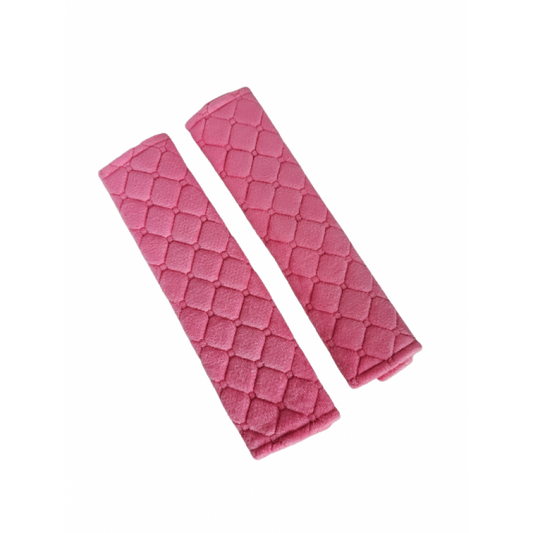 Set 2 protectii centura siguranta, copii si adulti, material neopren/plus, 26 x 6.5 cm, ROZ