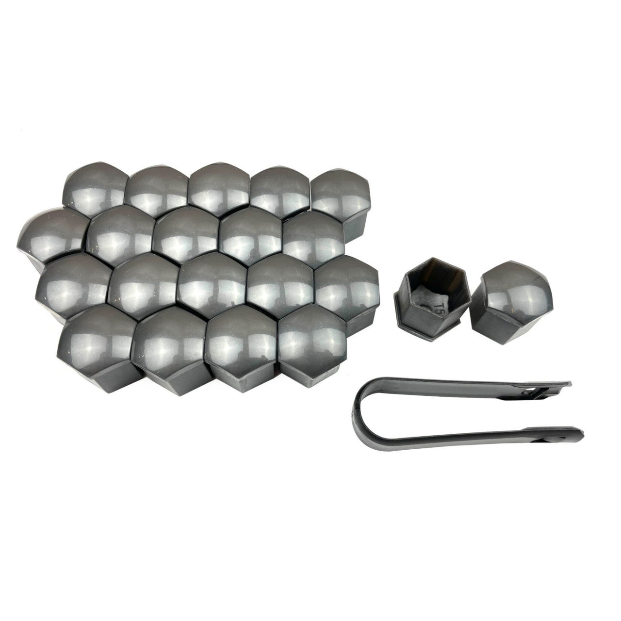 Set 20 capace prezoane. pe 19 mm plus cheie de scos capacele. gri inchis