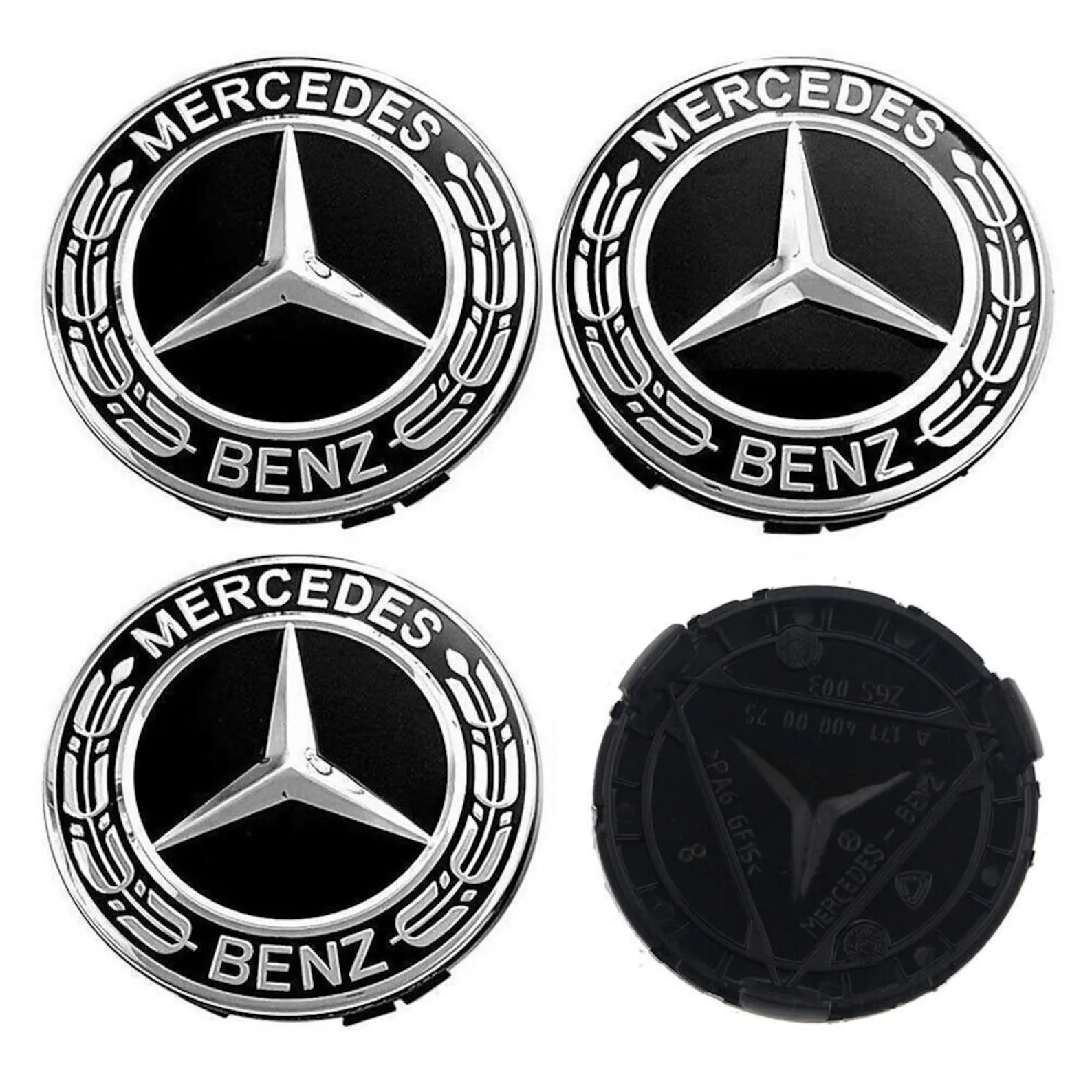 4 darabos Mercedes könnyűfém keréktárcsa borítás készlet 75 mm fekete