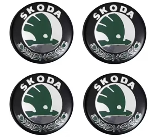 Set 4 Capace Janta Aaliaj SKODA 52MM Interior 56MM exterior, NEGRU cu VERDE
