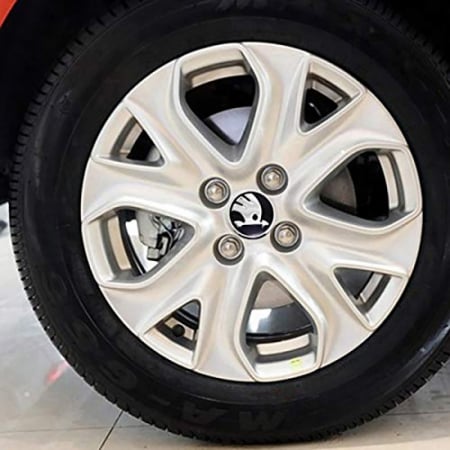 Комплект 4 броя капачки за алуминиеви джанти Skoda 56мм вътрешен - 65мм външен, черно със сребристо