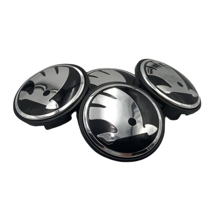 Set 4 Capace Janta Aliaj Skoda 56MM Interior - 65MM Exterior Negru Cu Argintiu