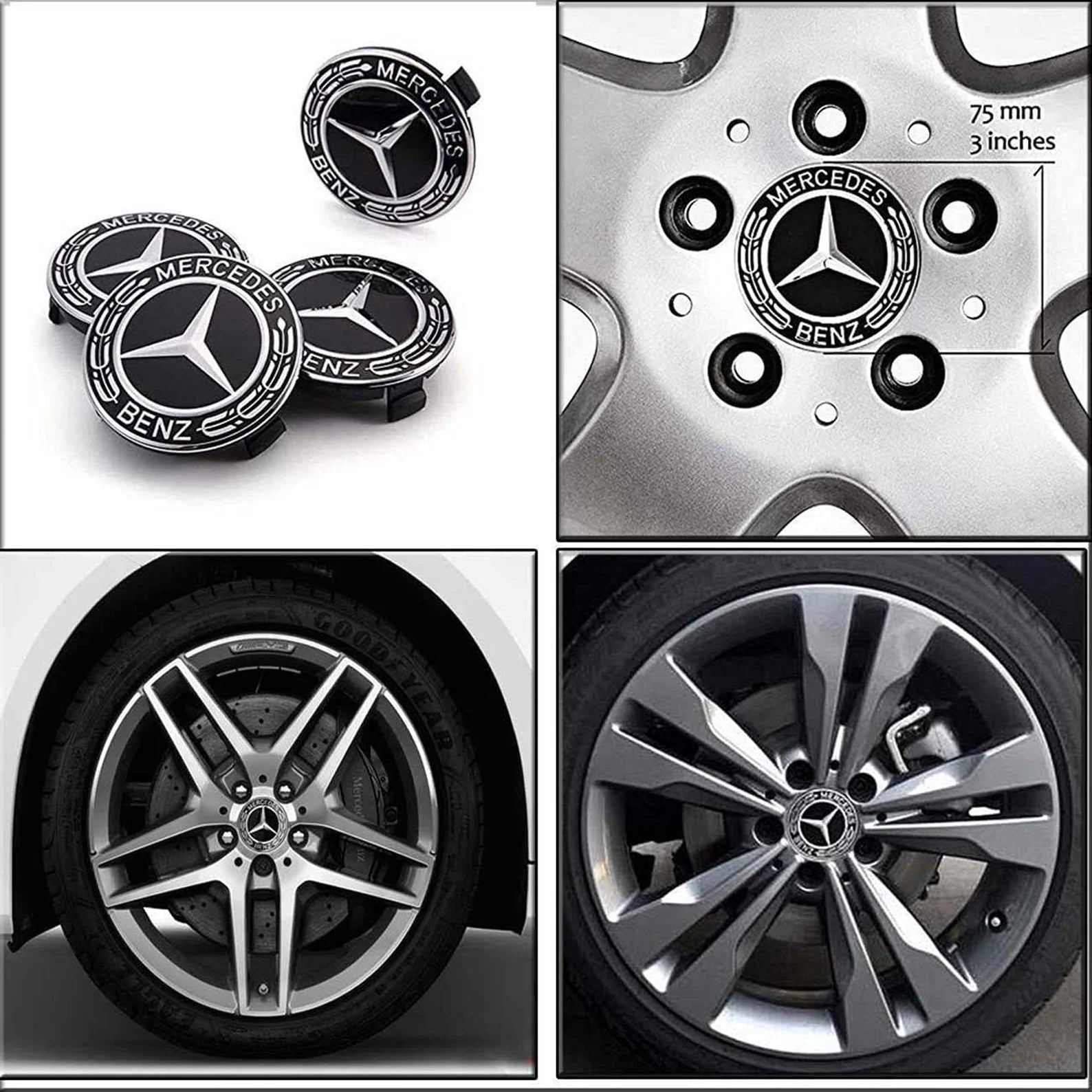 4 darabos Mercedes könnyűfém keréktárcsa borítás készlet 75 mm fekete