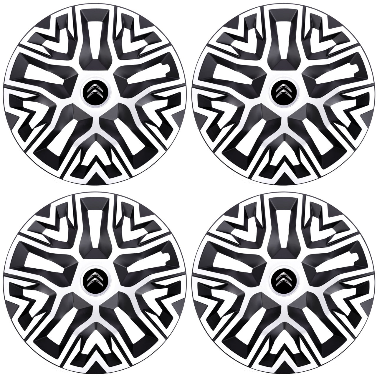 Set 4 Capace Roti 14 `` Best Alb-Negru, Compatibile Cu Citroen