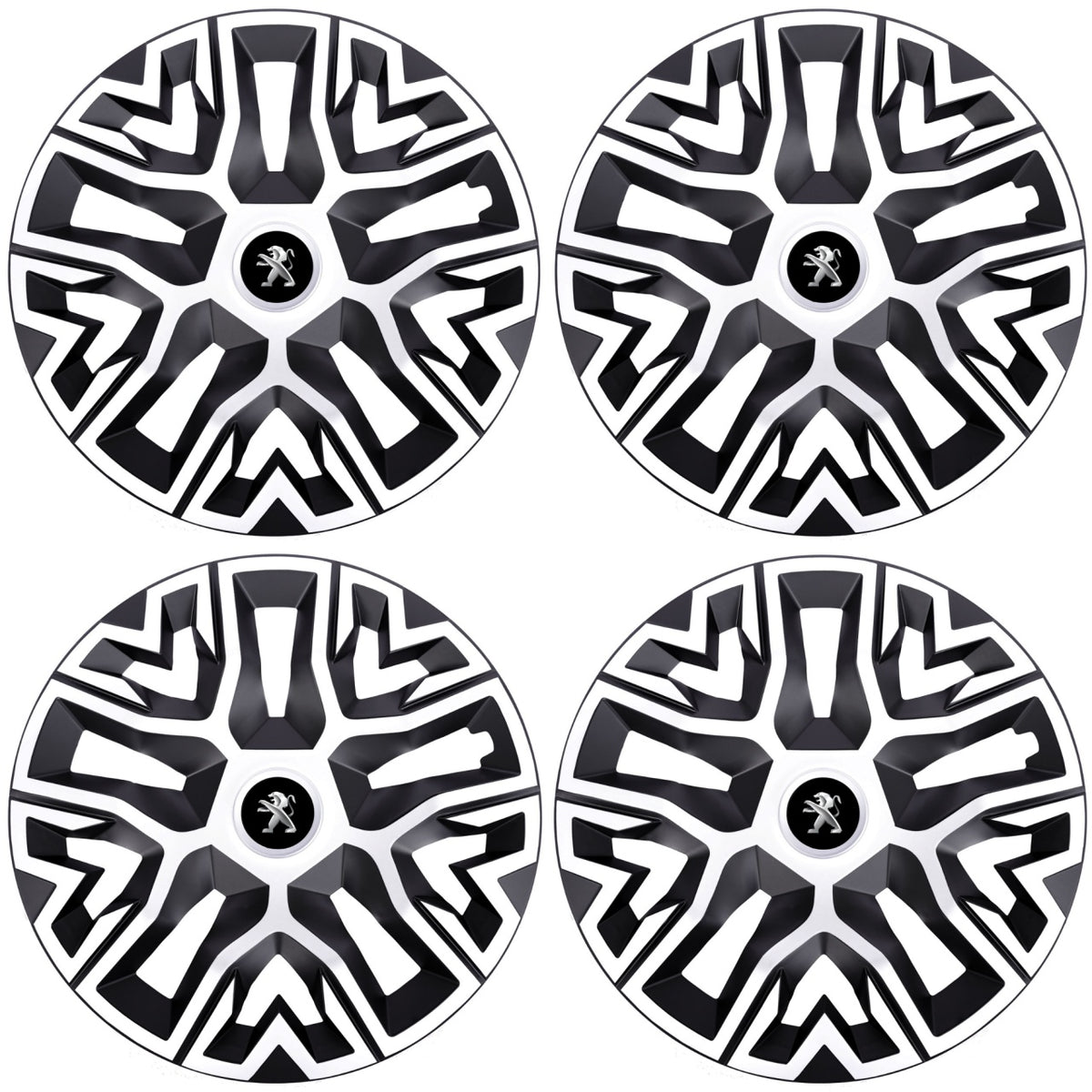 Set 4 Capace Roti 14 `` Best Alb-Negru, Compatibile Cu Peugeot