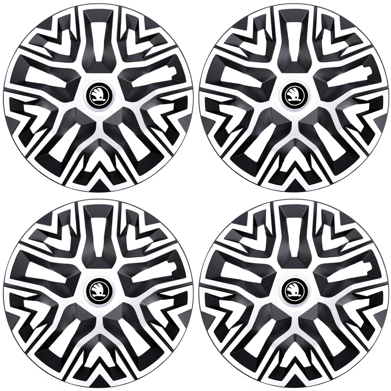 Set 4 Capace Roti 14 " Best Alb-Negru, Compatibile Cu Skoda Nou