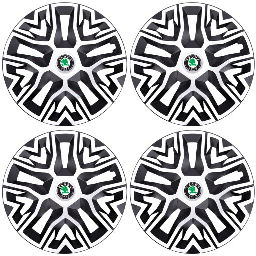 Set 4 Capace Roti 14 `` Best Alb-Negru, Compatibile Cu Skoda