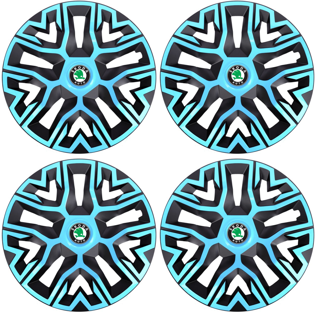 Set 4 Capace Roti 14 `` Best Azur-Negru, Compatibile Cu Skoda