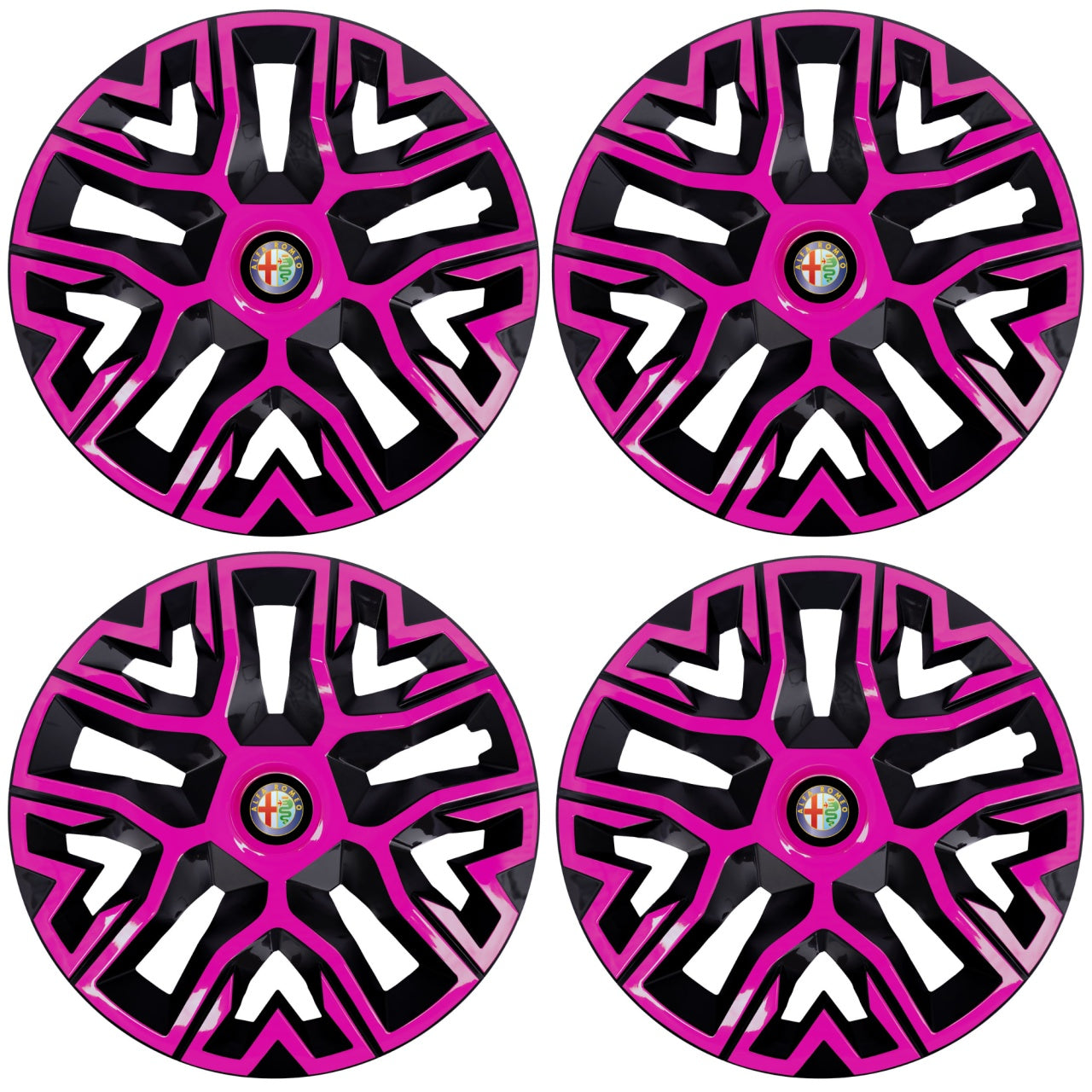Set 4 Capace Roti 14 inchi (R14), Best Roz-Negru, Compatibile Cu Alfa Romeo