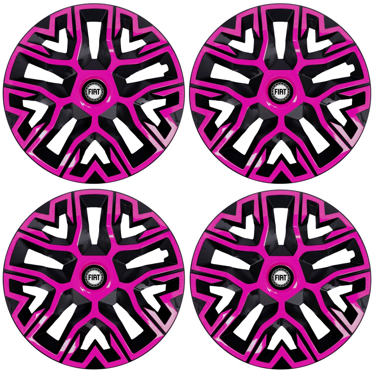Set 4 Capace Roti 14 inchi (R14), Best Roz-Negru, Compatibile Cu Fiat