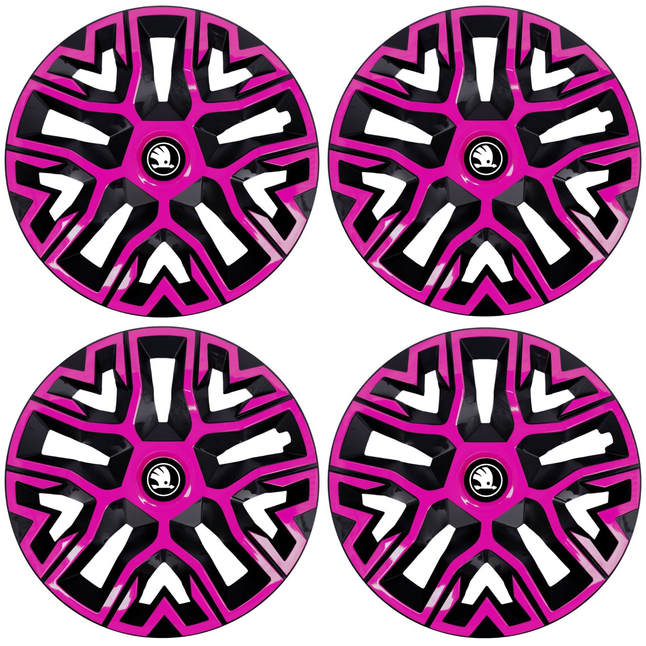 Set 4 Capace Roti 14 inchi (R14) Best Roz-Negru, Compatibile Cu Skoda Nou