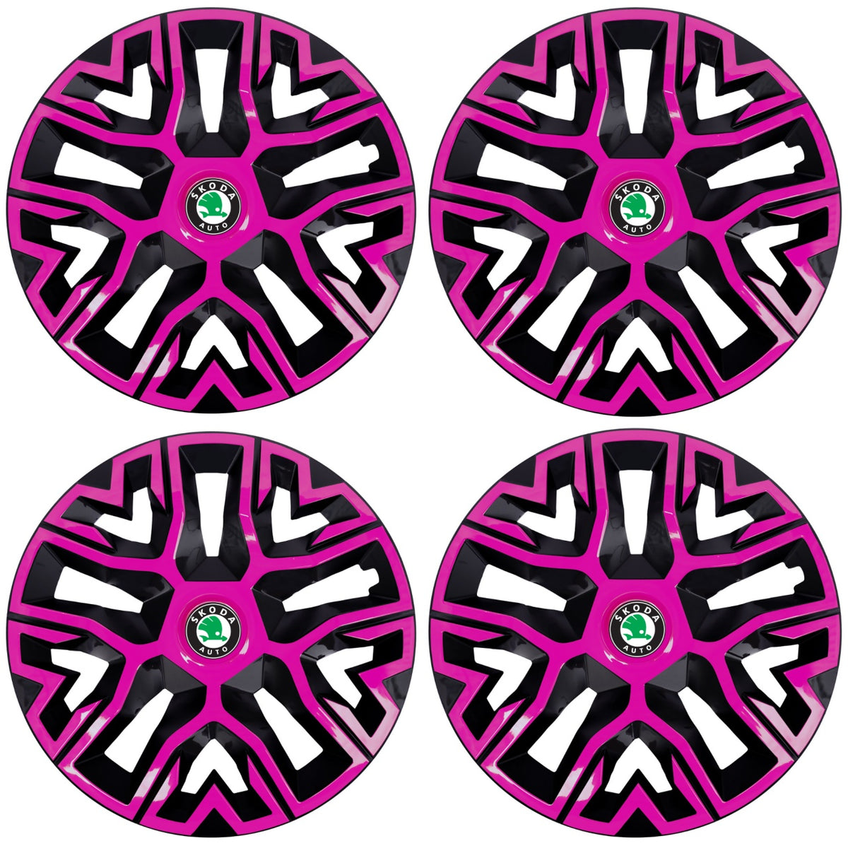 Set 4 Capace Roti 14 inchi (R14) Best Roz-Negru, Compatibile Cu Skoda