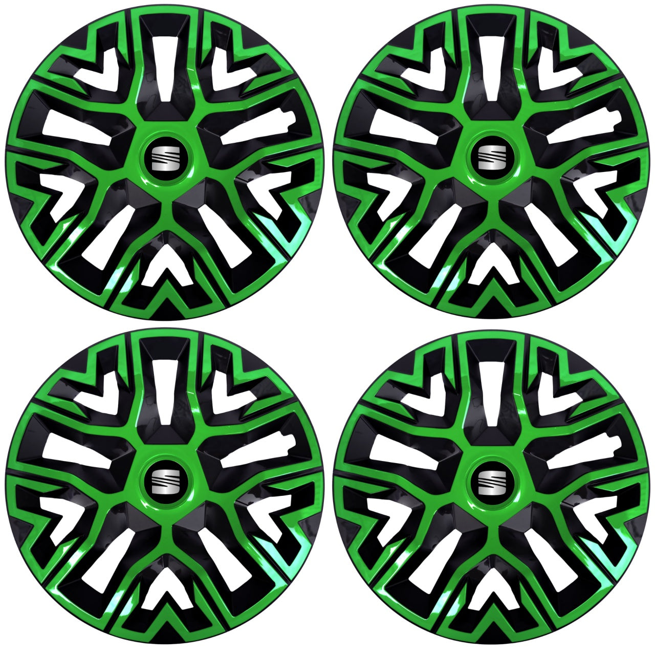 Set 4 Capace Roti 14 inchi (R14), Best Verde-Negru, Compatibile Cu Seat