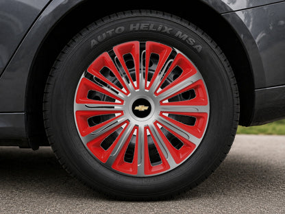 Set 4 capace roti 14 inchi (R14) compatibile CHEVROLET, Model Trend Argintiu-Rosu