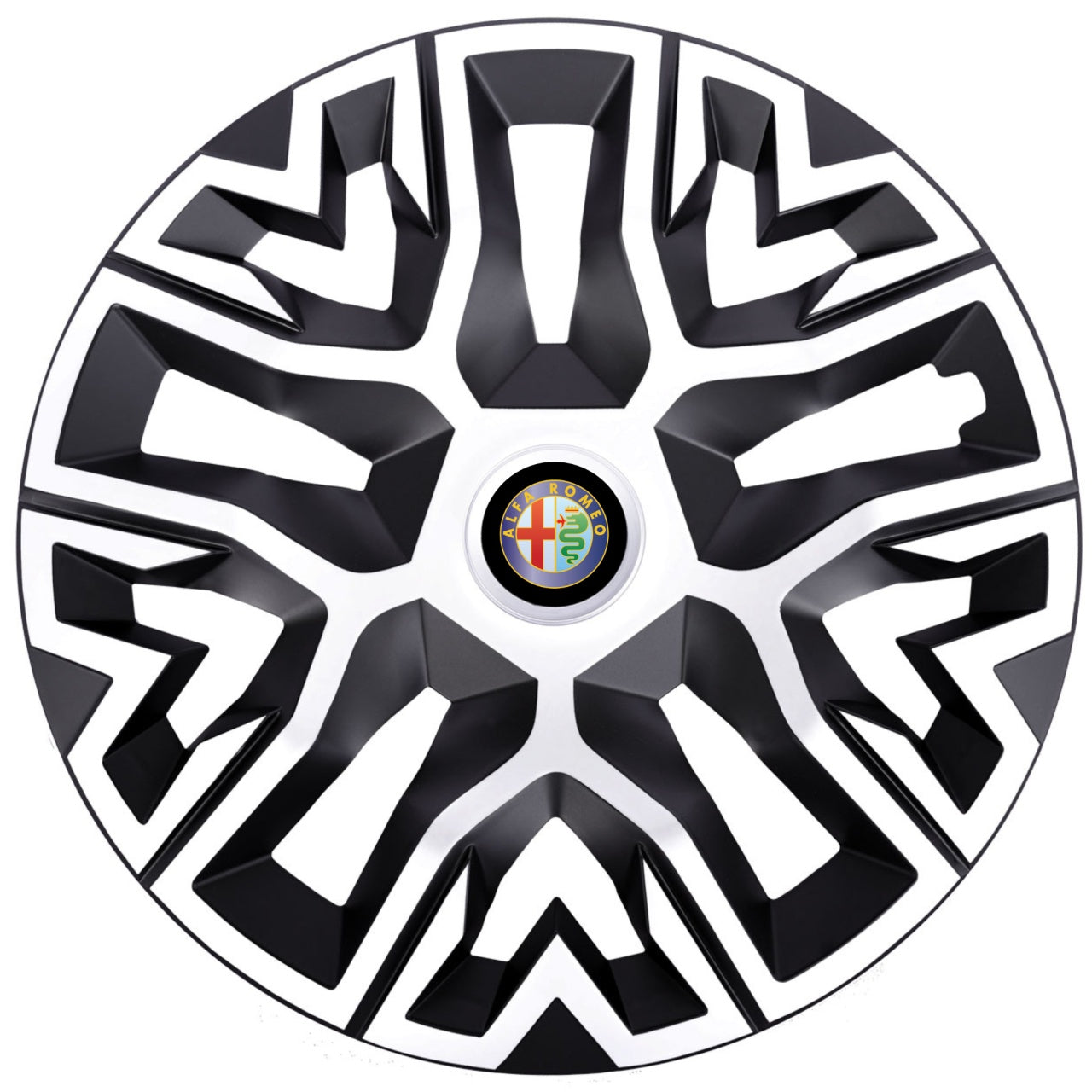 Set 4 Capace Roti 15 " Best Alb-Negru, Compatibile Cu Alfa Romeo