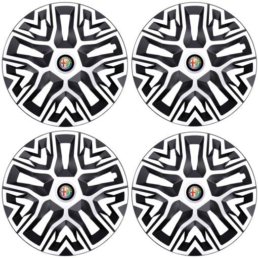 Set 4 Capace Roti 15 " Best Alb-Negru, Compatibile Cu Alfa Romeo