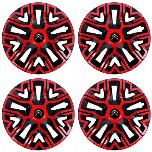Set 4 Capace Roti 15 `` Best Rosu-Negru, Compatibile Cu Citroen