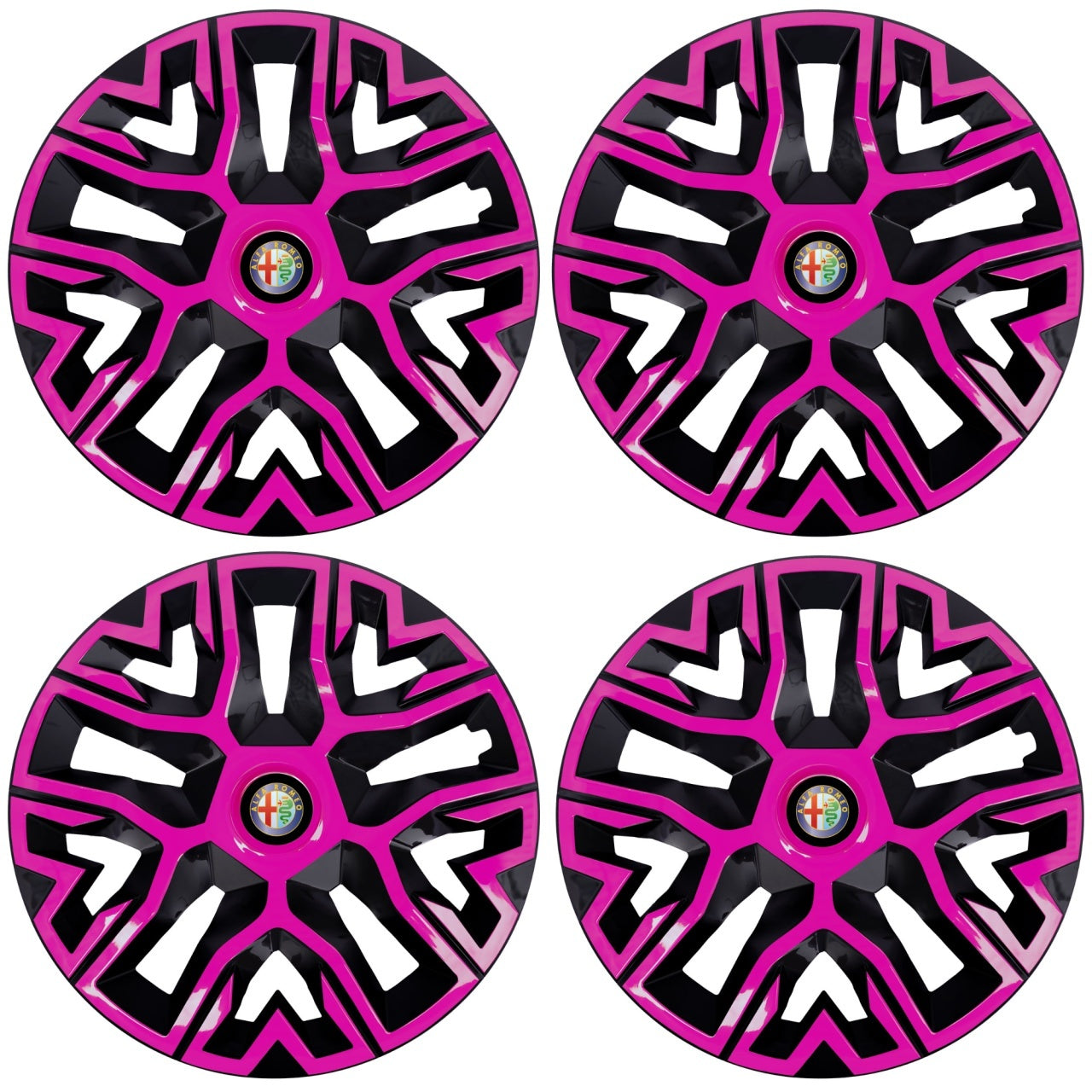Set 4 Capace Roti 15 inchi (R15), Best Roz-Negru, Compatibile Cu Alfa Romeo