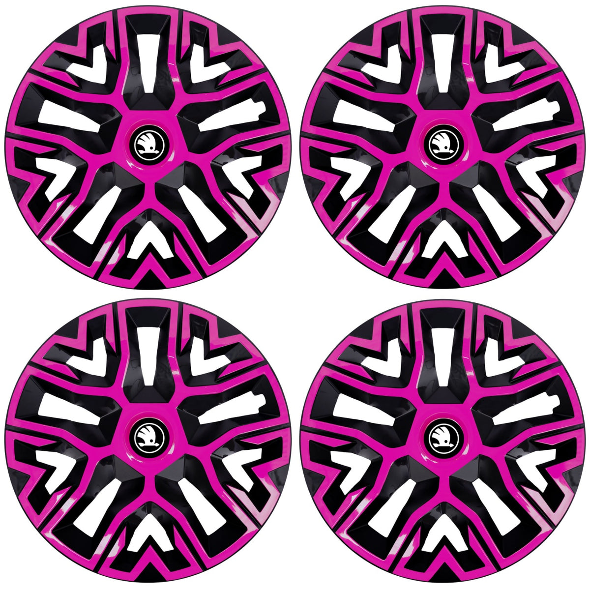 Set 4 Capace Roti 15 inchi (R15) Best Roz-Negru, Compatibile Cu Skoda Nou