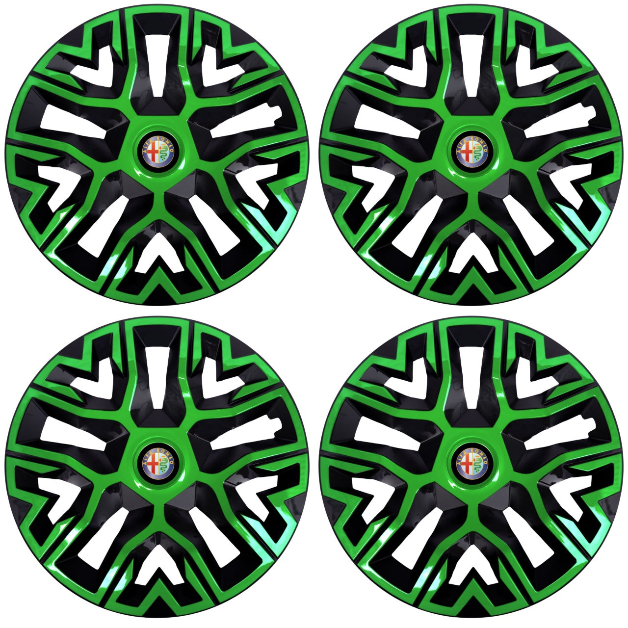 Set 4 Capace Roti 15 inchi (R15), Best Verde-Negru, Compatibile Cu Alfa Romeo