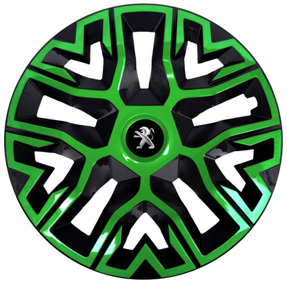 Set 4 Capace Roti 15 inchi (R15), Best Verde-Negru, Compatibile Cu Peugeot