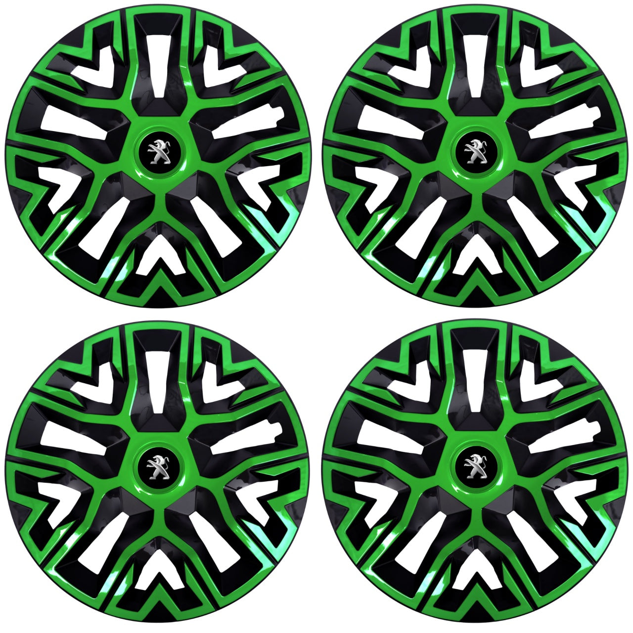 Set 4 Capace Roti 15 inchi (R15), Best Verde-Negru, Compatibile Cu Peugeot