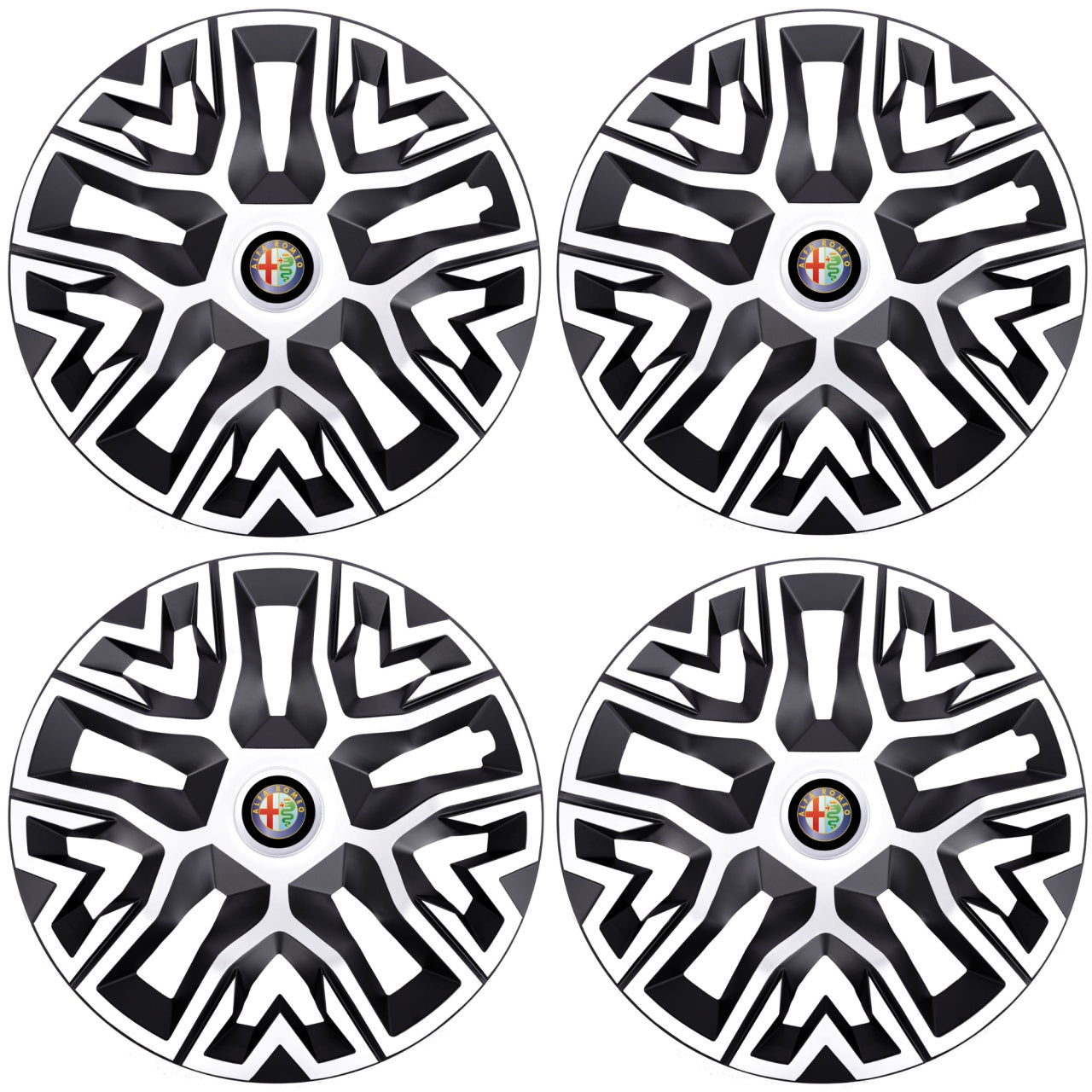 Set 4 Capace Roti 16 `` Best Alb-Negru, Compatibile Cu Alfa Romeo