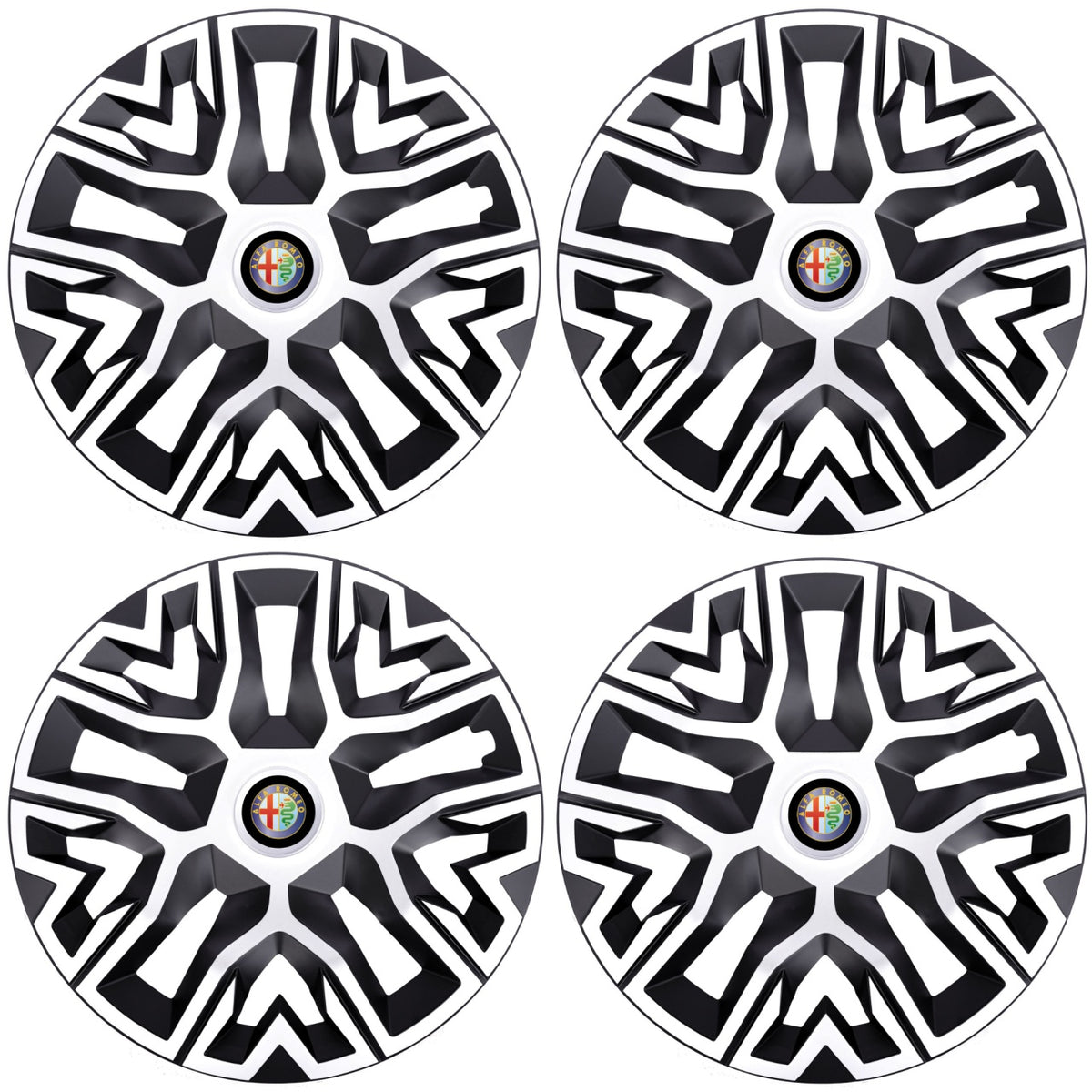 Set 4 Capace Roti 16 `` Best Alb-Negru, Compatibile Cu Alfa Romeo