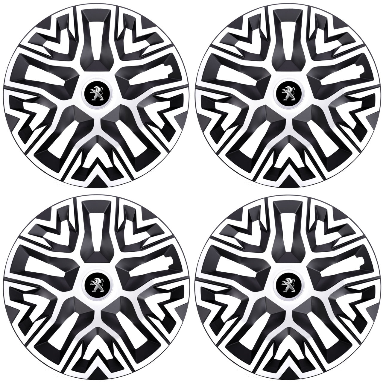 Set 4 Capace Roti 16 " Best Alb-Negru, Compatibile Cu Peugeot