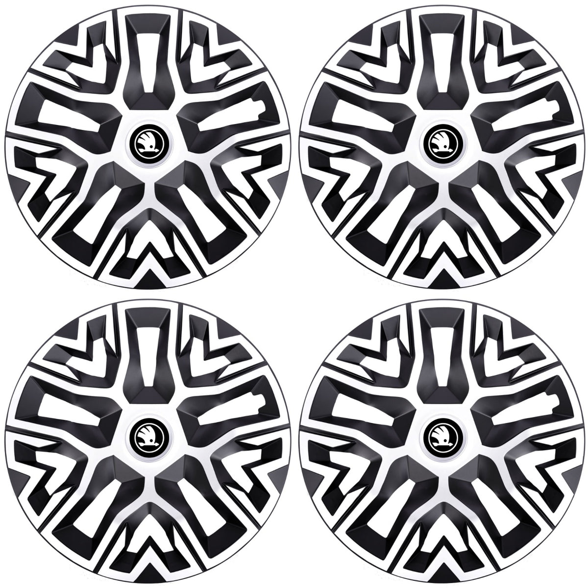 Set 4 Capace Roti 16 " Best Alb-Negru, Compatibile Cu Skoda Nou