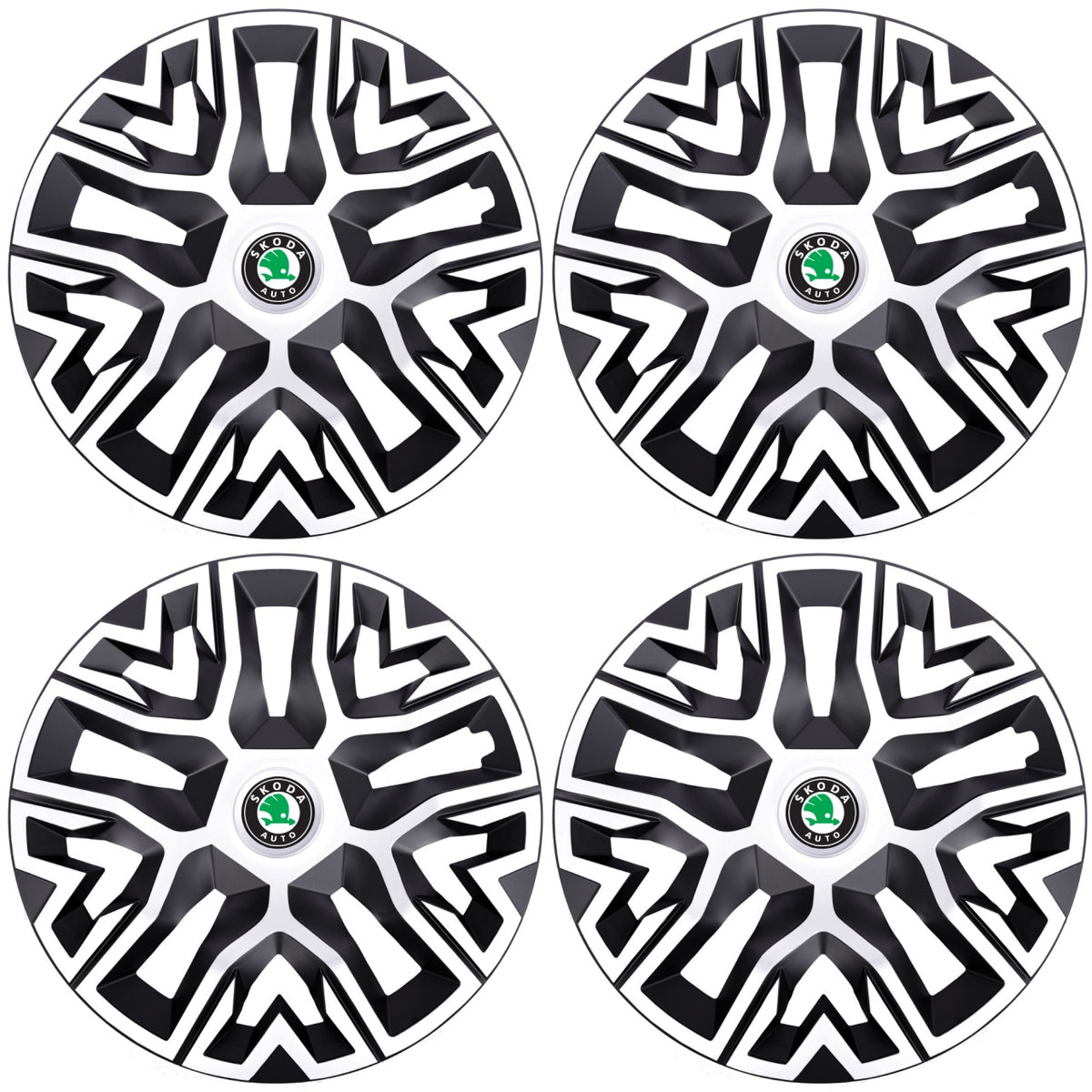 Set 4 Capace Roti 16 " Best Alb-Negru, Compatibile Cu Skoda