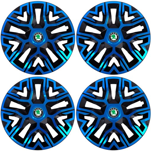 Set 4 Capace Roti 16 inchi (R16), Best Albastru-Negru, Compatibile Cu Skoda